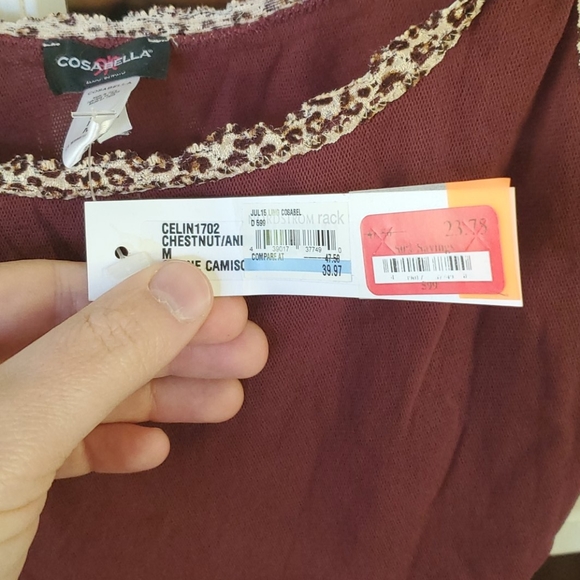 Burgundy sheer, mesh tank with leopard trim,  NWT - Picture 3 of 4